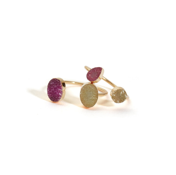 Double Drusy Adjustable Ring Pink & Champagne (Set of 2 Large)