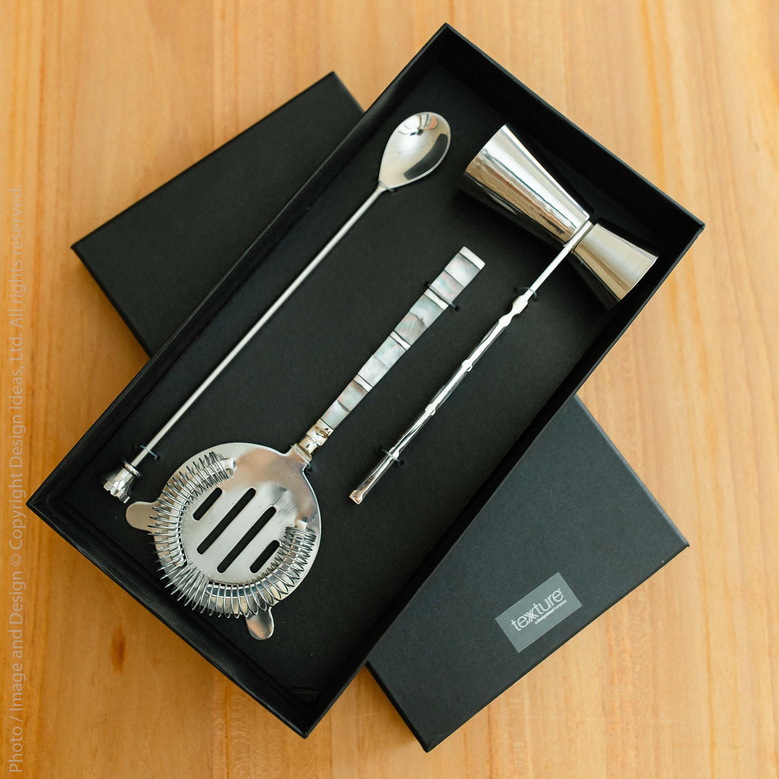 Abalon™ Handmade Stainless Steel, Brass and Mother of Pearl Barware ...