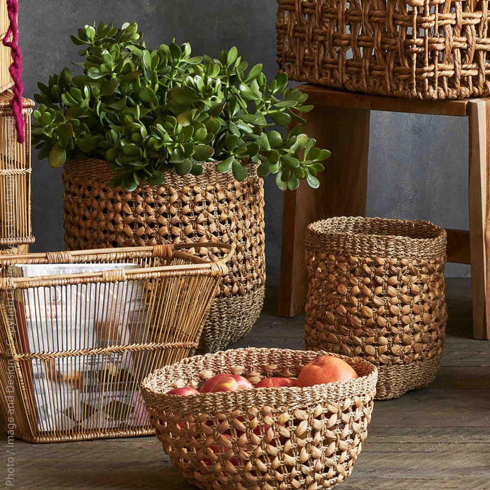 Mdesign Woven Seagrass Home Storage Basket With Lid, Set Of 3