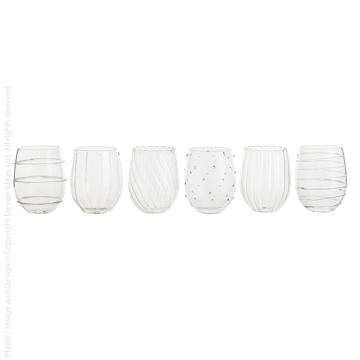 Livenza Stemless Wine Glasses / Set of 6 Assorted + sett – One