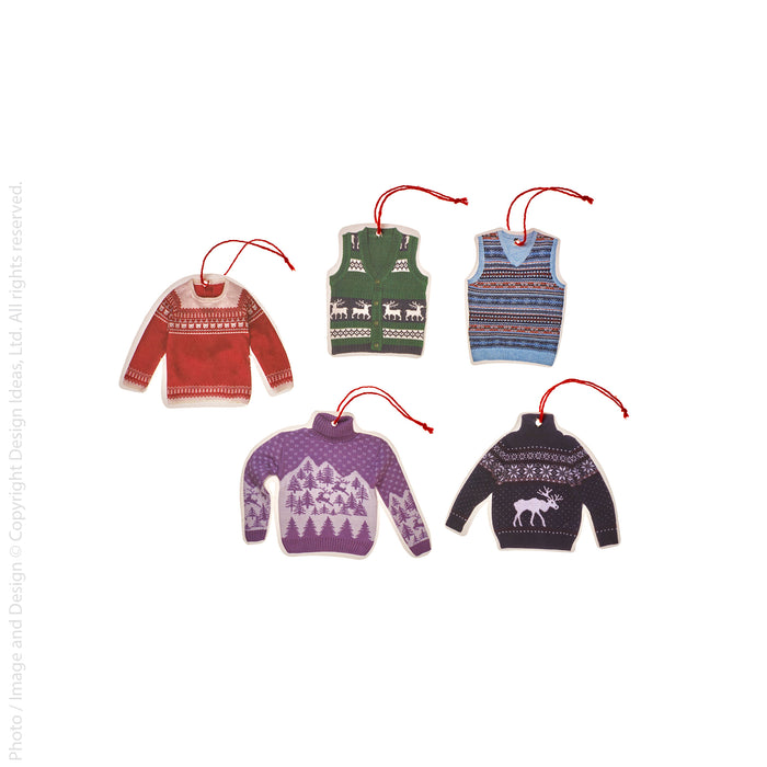 Gimbel™ ornaments (ugly sweaters: set of 5)