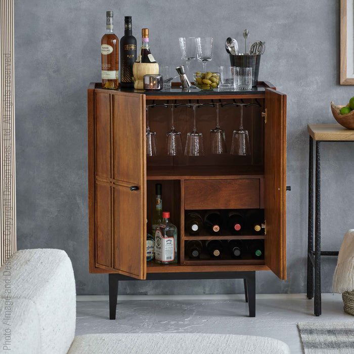 Dalston™ bar cabinet - (colors: ) | Premium Bar Cart from the Dalston™ collection | made with Mango Wood, Iron, Marble, and MDF for long lasting use